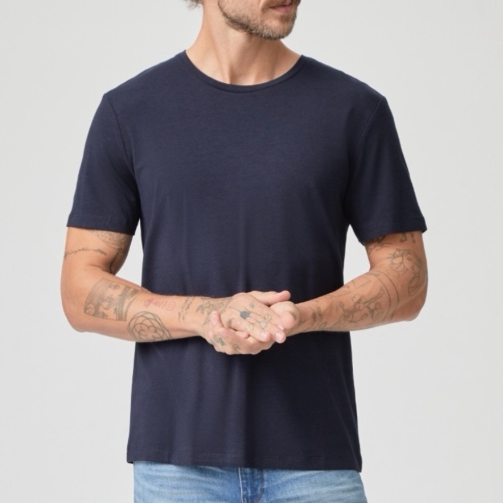 PAIGE Cash Navy Cotton Blend Jersey Crew Neck T-Shirt Size Small Comfy Soft